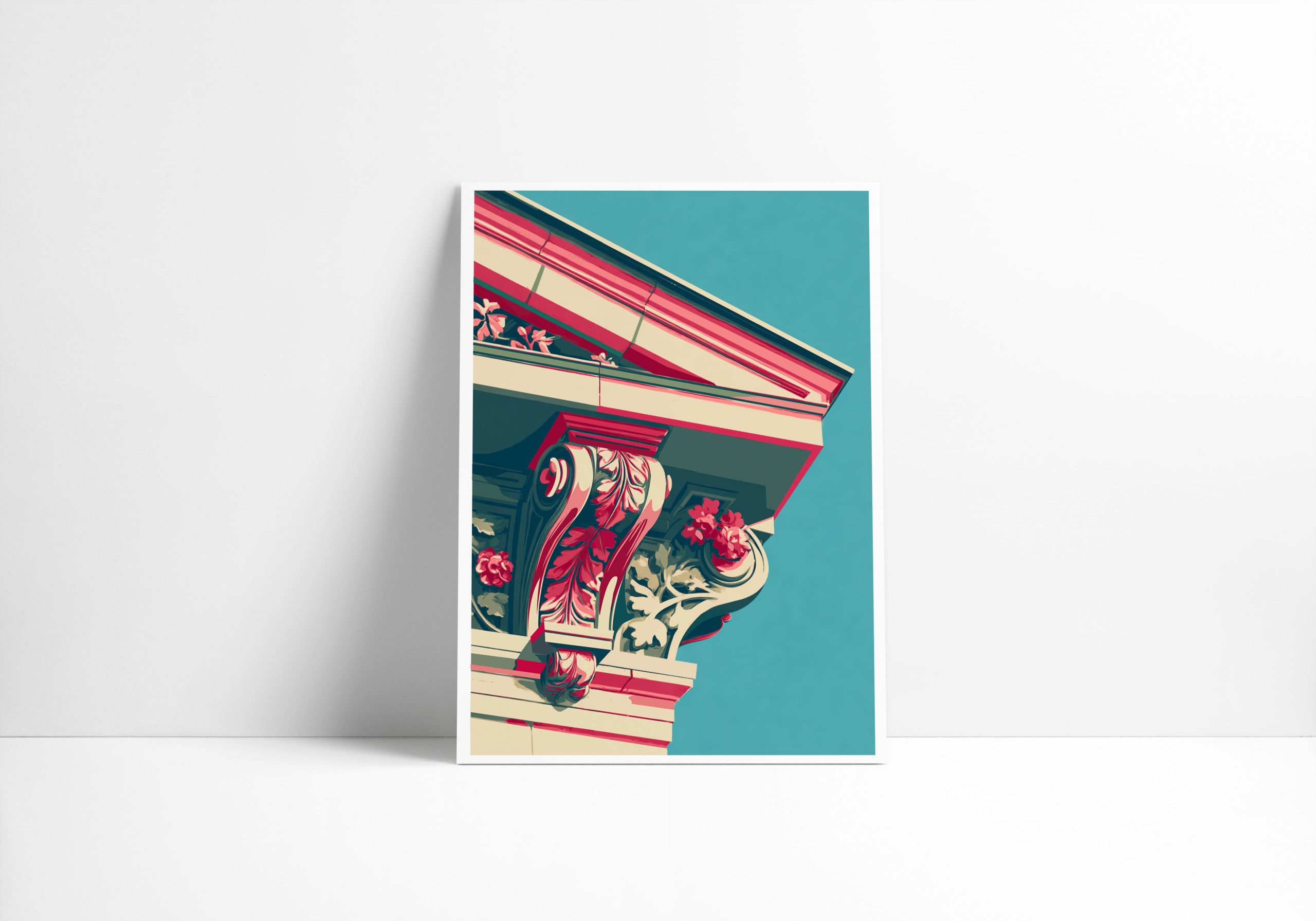 Affiche architecture L'Acanthe, motif sculpté chapiteau corinthien